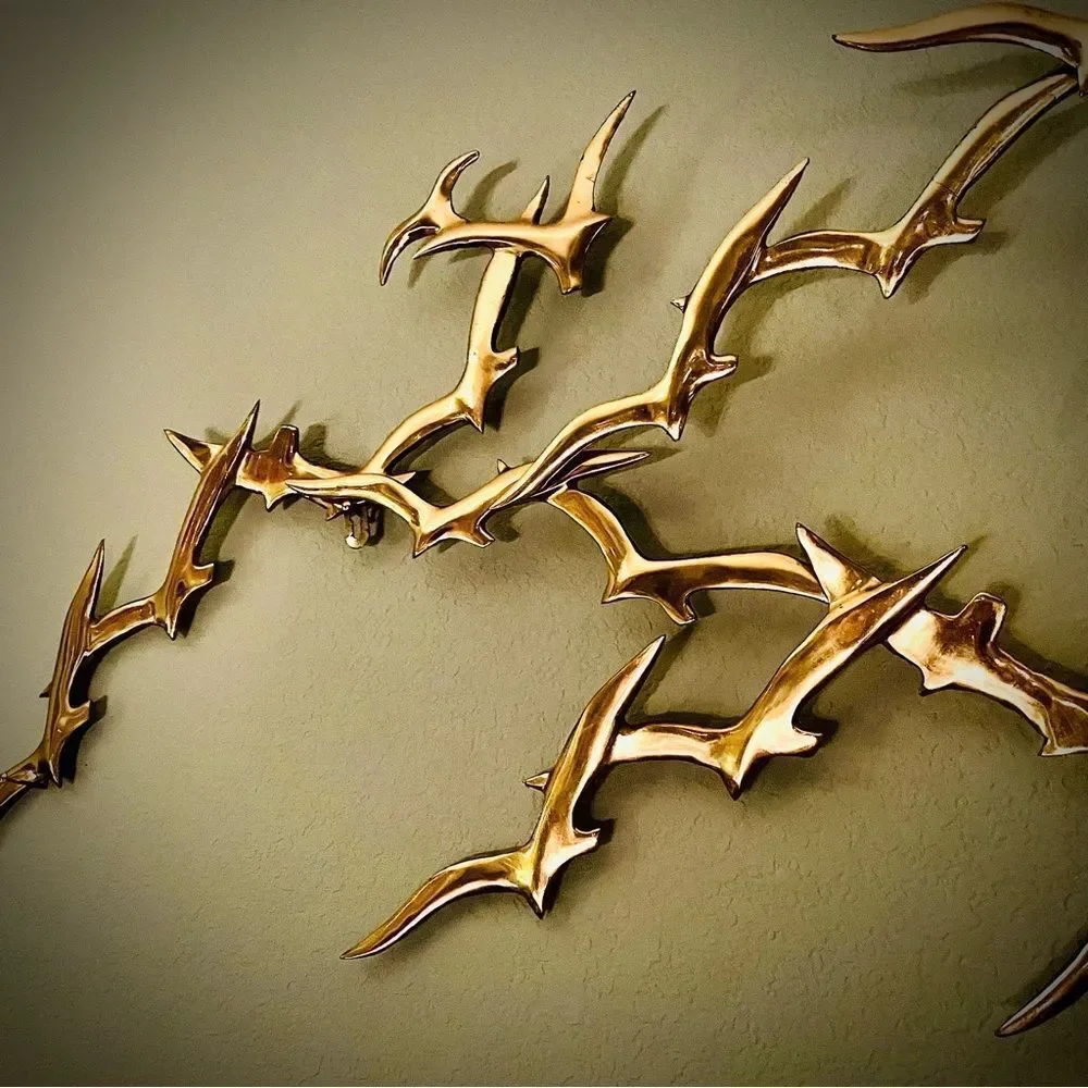 ♥️ BIJAN SIGNED~SEAGULLS~BIRD BRASS METAL ART WALL SCULPTURE~JERE MID CENTURY